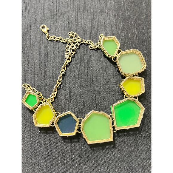 Multicolored Geometric Statement Necklace Yellow Green Glue 18 - 21 inches - Picture 3 of 3